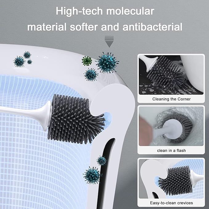 Lefree 2 Pack Silicone Toilet Brush Set with Ventilated Holder, Floor Standing & Wall Mounted Toilet Scrubber