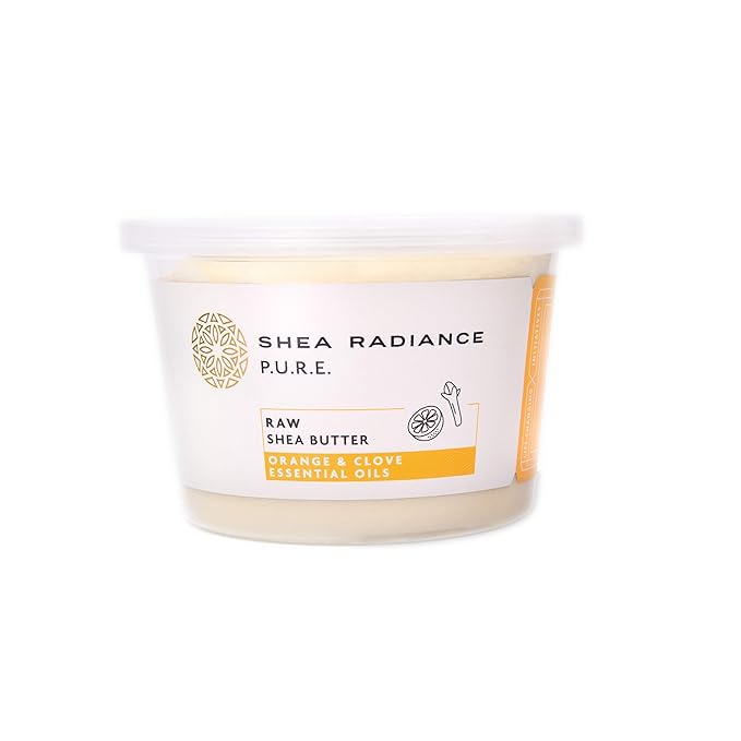 Shea Radiance P.U.R.E Raw Shea Butter | 100% Natural & Unrefined Body Butter | Soothes, Softens, & Increases Collagen | Long Lasting Moisture | Moisturizer for Sensitive Skin | Orange & Clove (14 oz)