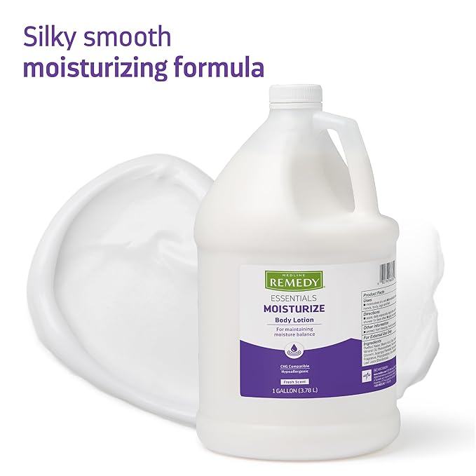 Medline Remedy Essentials Moisturizing Body Lotion (1 Gallon Bottle), 1 Count, Fresh Scent, Hydrating, Non-Greasy, For Dry Skin, Hypoallergenic, Men, Women, Elderly