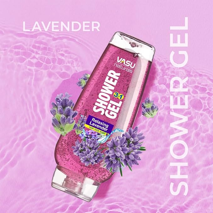 Vasu Naturals Organics Lavender Body Wash Calming Shower Gel with Pro-Vitamin B5 for Women & Men | Soap-Free, Paraben-Free, Soothing Body Cleanser for Sensitive Skin – 8.45 fl oz Each (Pack of 2)