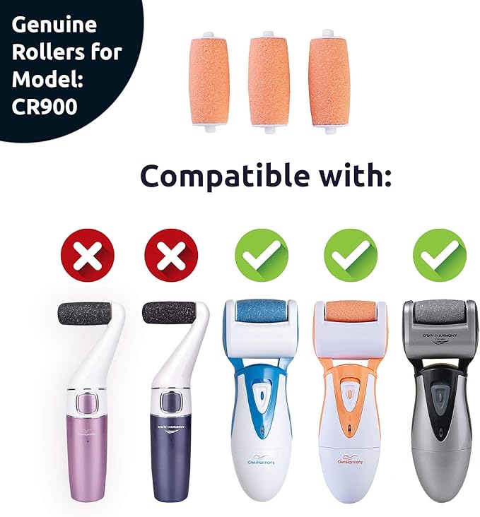 Own Harmony Extra Coarse 3 Refill Rollers Best Fit for Electric Callus Remover CR900 - Foot Care for Healthy Feet - Pedicure File Tools - Replacement 3 Pack Extra Coarse (Peach)