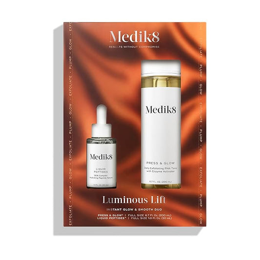 Medik8 Luminous Lift Kit - Face Toner for Women and Men - Peptide Face Serum - Age-Defying Serum - Hydrating Toner for Refreshed Skin - 2 pc