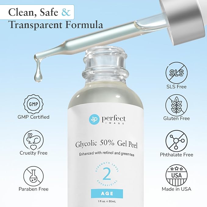 Glycolic Acid 50% Gel Peel - Enhanced with Retinol & Green Tea Extract (Professional Skin Peel)1 ounce