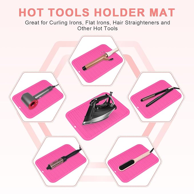 AMIJEAL Oversize Silicone Heat Resistant Mat for Hair Tools, Curling Iron Flat Iron Hair Straightener Holder Mat, Portable Hot Tools Cover Pad for Travel Vanity Salon(14.2" x 11.0")