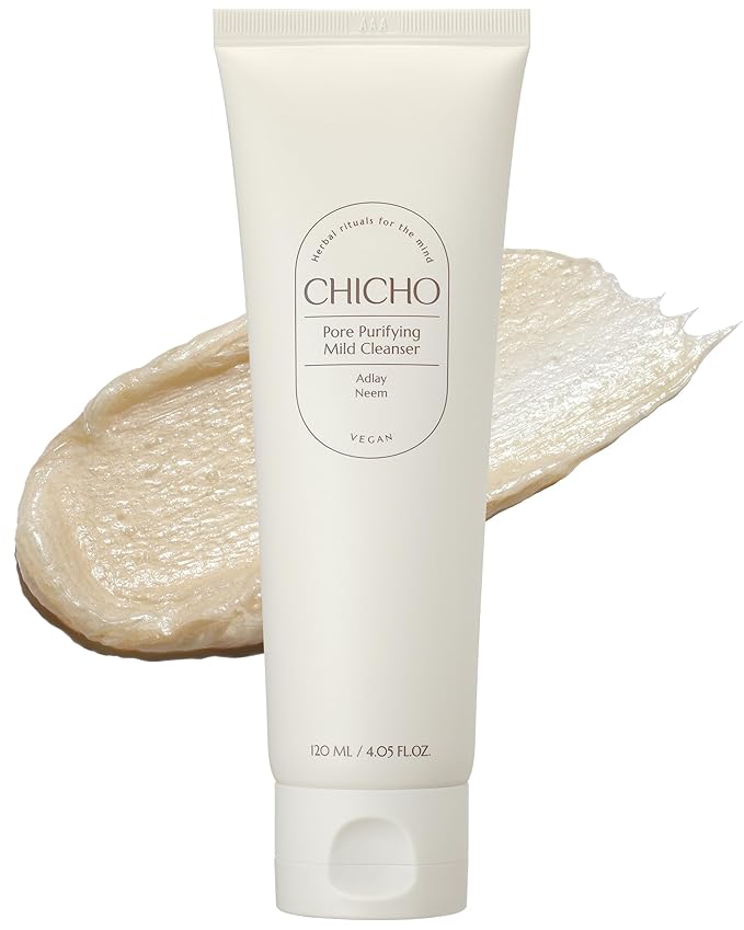 CHICHO Korean Pore Purifying Mild Cleanser with Job's Tears Seed Powder 10,000ppm, PHA, 5 Ceramides 84% - Deep Cleansing & Exfoliating Hydrating Face Wash for Sensitive Skin, 4.05 fl.oz.