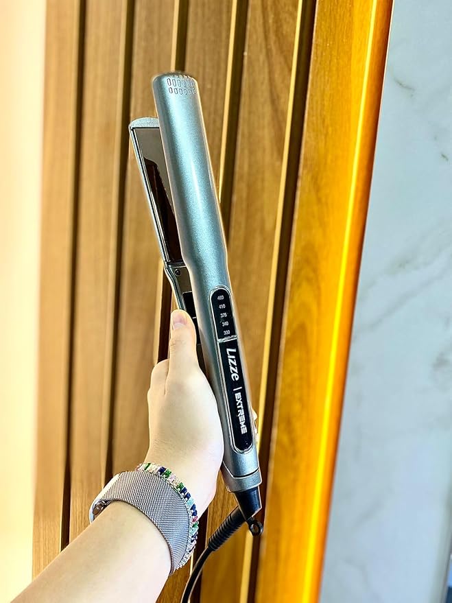 Professional Flat Iron Hair Straightener-Dual Voltage Volumizing Nano Technology-Titanium Hair Iron Straightens Dry Frizzy thick Hair Curls-Sleek Salon Hair Styling Tool-Lizze Extreme 1.25" Iron