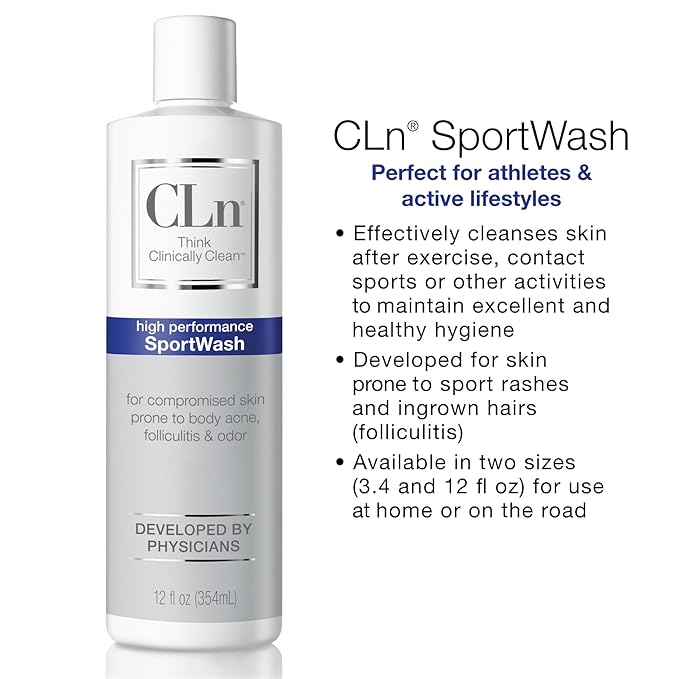CLn® SportWash – High-Performance Sport Body Wash, For Men & Women Prone to Body Odor, Foot Odor, Ringworm, Folliculitis, & Back Acne, Fragrance-Free & Paraben-Free, 12 fl. oz.