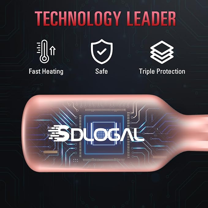 SDLOGAL Hair Straightener Brush, Hair Straightener Comb Straightening Brush for Women, with 5 Temps & Fast Heating, Easy and Fast Salon-Style, Plus Dual Voltage Travel Friendly-(Rose Gold)