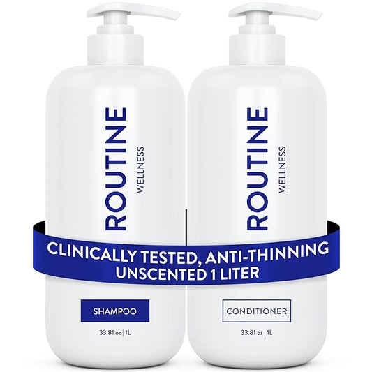 Routine Wellness 1 Liter Anti-Thinning Volumizing Shampoo and Conditioner Set for Thinning Hair & Hair Loss - Grow Your Confidence with Biotin & DHT Blockers - 1 Liter Unscented Set