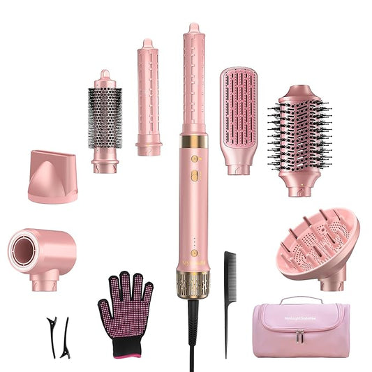 StyleVibe 8-in-1 Air Styler, Hair Dryer & Blow Dryer Brush with Travel Case - Auto Wrap Curls (L/R), Fast Drying, Thermal Round Brush for Smooth Blowouts & Frizz-Free Volume, No Heat Damage