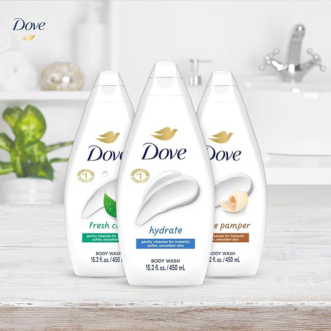 Dove Body Wash Variety 3-Pack – Hydrate, Fresh Care, and Gentle Pamper, 15.22 Oz Ea