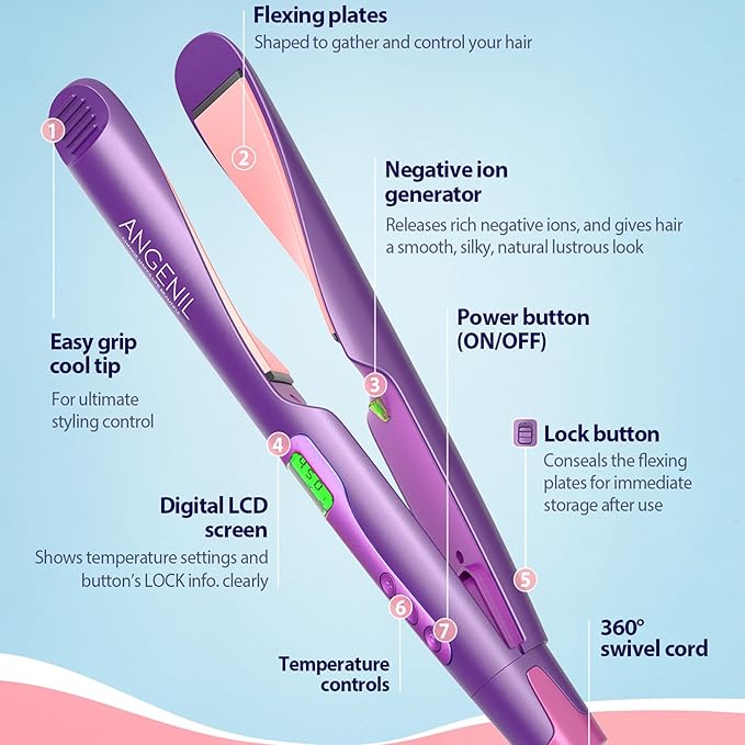 ANGENIL Professional Ion Flat Iron Curling Iron in One, Hair Straightener and Curler 2 in 1, Dual Voltage Twist Flat Irons with Digital LCD Display Adjustable Temp for All Hair Types