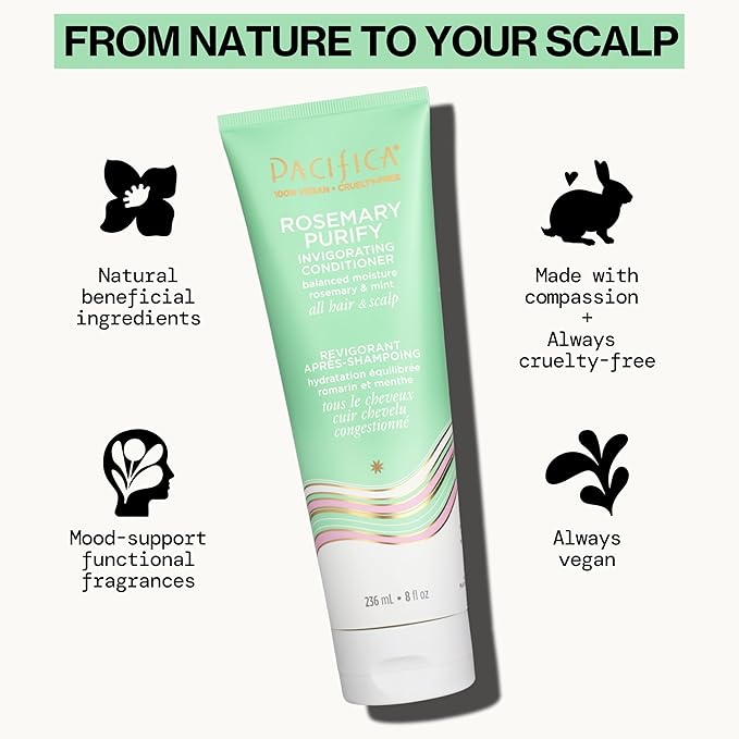 Pacifica Shampoo & Conditioner Set – Rosemary Purify Invigorating Set with Cooling Mint for Clarifying and Detoxing, Sulfate-Free, Vegan & Cruelty-Free, 12 oz & 8 oz (Set of 2)