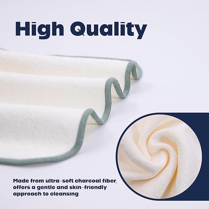 Jingera & Idyll Ultra-Soft Charcoal Fiber Face Washcloth, Facial Towels, Gentle Exfoliating Wipes for Women Cleansing, Wash Cloths, Reusable Makeup Remover, 5 Pack