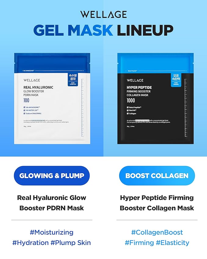 WELLAGE Hyper Peptide Firming Booster Collagen Hydrogel Face Sheet Mask -Face Overnight Mask for Pore Tightening & Elasticity Improvement - Korean Skincare, 5 Sheets