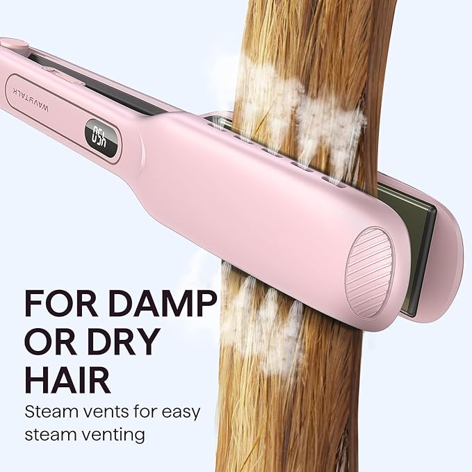 Wavytalk Wet to Straight Hair Straightener, Titanium 1.75 Inch Wide Vent Sesh Flat Iron for Damp or Dry Hair, Straightener with Dual Voltage Leave Silky Smooth Look, 20% Faster Styling, Pink