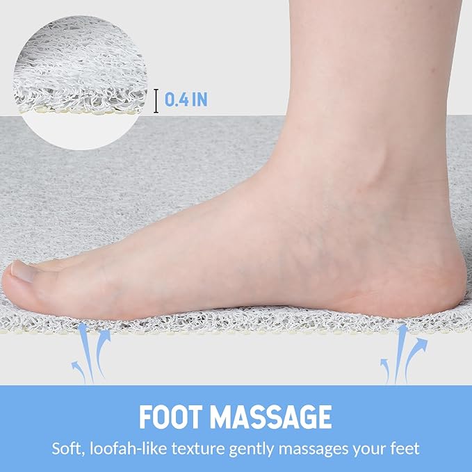 Non-Slip Bathtub Mat, Anti Slip Shower Mat, Fast Drying Bathtub Mats, Foot Scrubber Mat, Anti Slip Mat for Tub, Floor, Bathroom, Kitchen, Home, Hotel (White 24"×16")