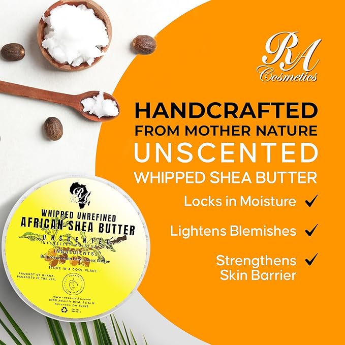 RA Cosmetics Pure Shea Butter, Unscented - 12oz | 100% Pure and Natural African Shea Butter for Men & Women - Handcrafted Moisturizer with Essential Vitamins for Radiant Skin, Thicker Hair & Soft Lips