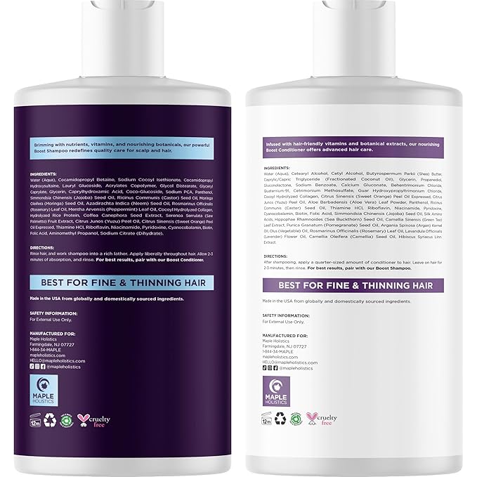 Advanced Biotin Shampoo and Conditioner Set - Sulfate and Paraben Free Shampoo and Conditioner for Thinning Hair with Rice Water Black Castor Caffeine Collagen and Rosemary Essential Oil (16 Fl Oz)