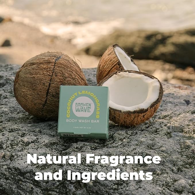 Broken Wave Natural Bar Soap for Women and Men | Hydrating, Vegan, Cruelty-Free Bar Soap | Coconut Lemongrass & Papaya Scent | Sulfate, Paraben & Plastic-Free Body Soap for Soft & Smooth Skin | 2-Pack