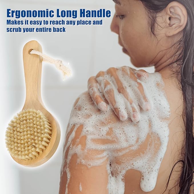 VOCOSTE 1 Pcs Bath Brush, Back Scrubber Wood for Shower with Short Handle, Brown, 7.9 Inches