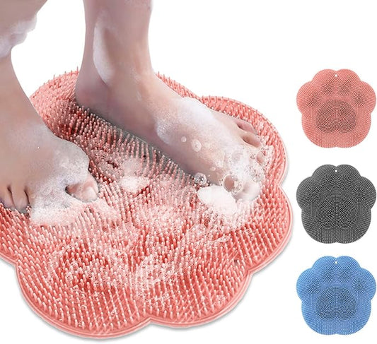 Shower Foot Scrubber Mat with Non-Slip Suction Cups,Foot Backs Cleaning Pad Back Washer Exfoliating Bath Wash Pad,Foot Scrubber in Shower Men & Women (Pink)