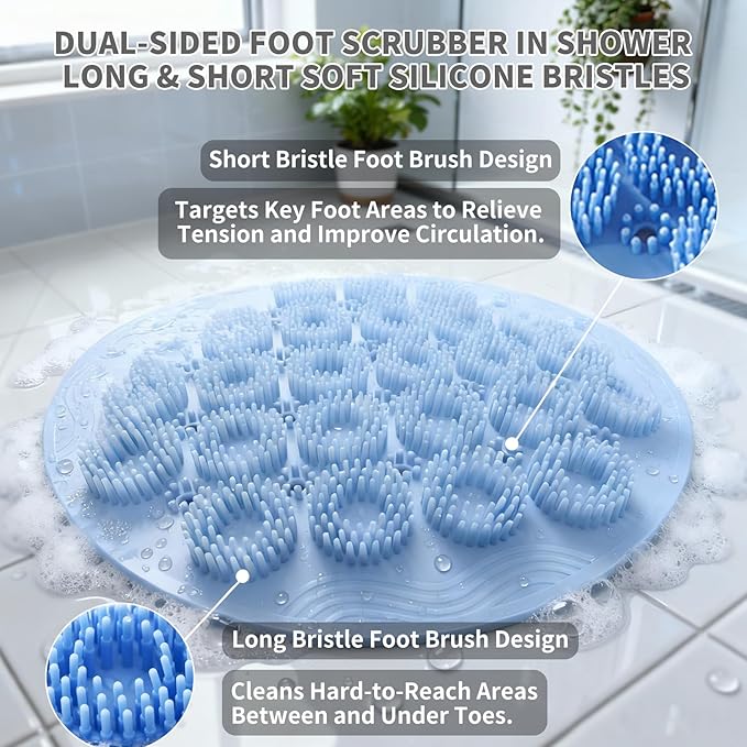 Shower Foot Scrubber Mat & Silicone Back Scrubber with Soft Silicone Bristles,Quick Drying Foot Scrubber in Shower,Deep-Cleaning Wall Mounted Back Scrubber Silicone Bath(Gray)