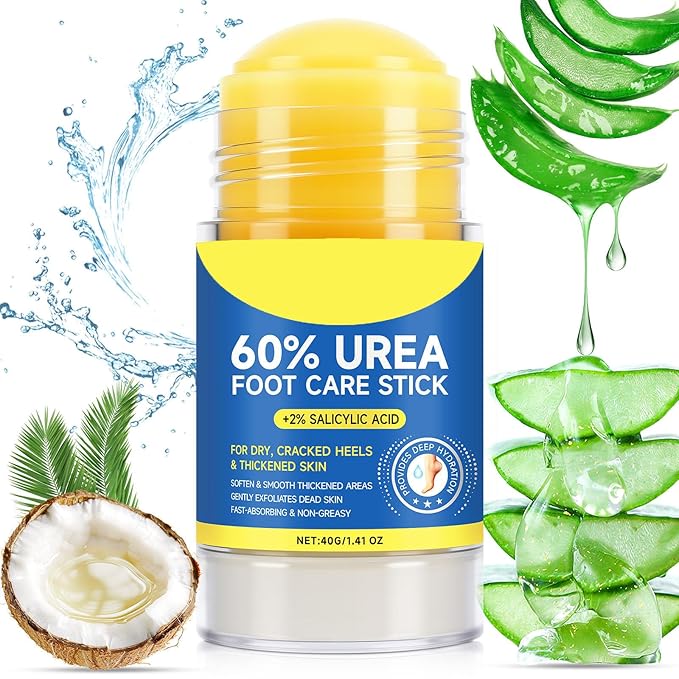 Foot Care Stick with 60% Urea 2% Salicylic Acid Aloe Vera coconut tea tree oil, Foot Callus Dead Hard Skin Remover Moisturizer for Rough Dry Cracked Feet, Knees, Elbows, Hands Repair Stick