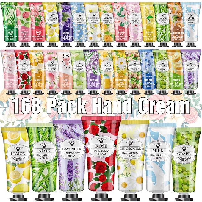 168 Pack Hand Cream Set For Women, Hand Lotion for Christmas Gifts, Bridesmaid Gifts, Thank You Gifts, Birthday Gifts, Stocking Stuffers for Women, Hand Lotion Travel Size for Dry Cracked Hands