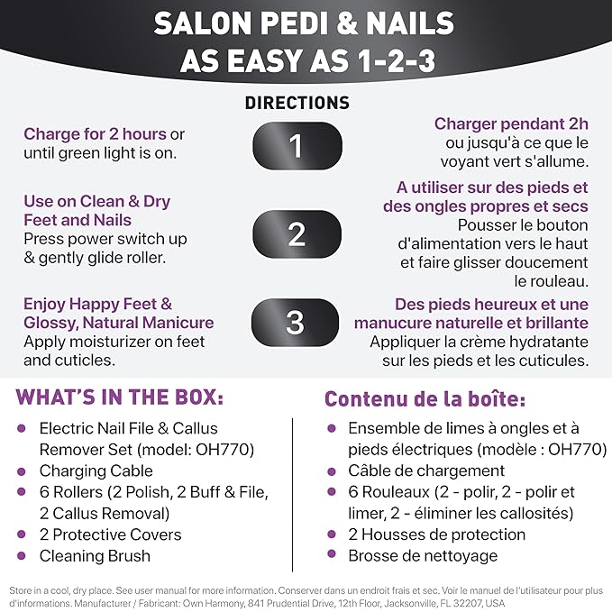 Own Harmony Electric Nail Buffer and Shine Kit for Natural Nails: Manicure Pedicure Tools with Callus Remover Foot Care, Best Electronic Mani Pedi Polisher Set to Buff, Polish, File Thick Toenails