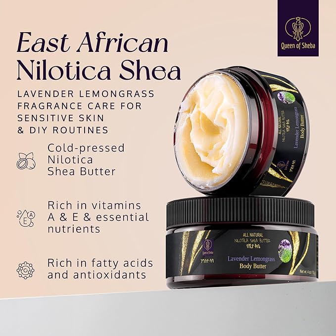 African Shea Butter Raw Organic Unrefined Shea Butter for Face 4 Oz (Pack of 1) Lavender Lemongrass - Organically Certified USDA for All Skin Types Body and Hair Moisturizing Skincare