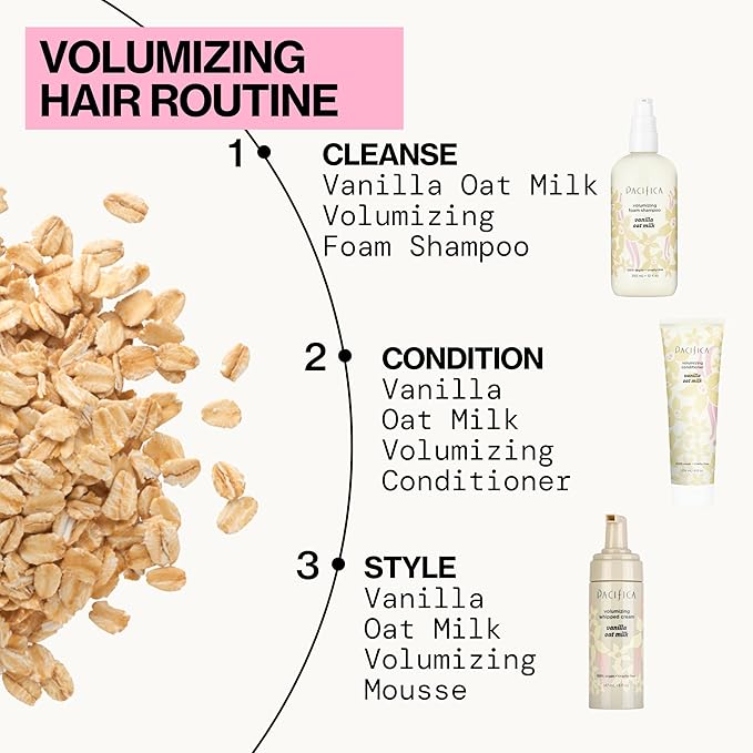 Pacifica Vanilla Oat Milk Volumizing Shampoo & Conditioner Set – Fuller, Bouncier Hair, Fine Or Flat Hair Solution, Sulfate-Free, 100% Vegan Hair Care