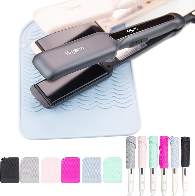 Heysam Heat-Resistant Silicone Mat/Non-Slip Vanity Pad for Hair Styling Tools-Hair Straighteners, Curling Irons and Flat Irons, Food-Grade Silicone, Suitable for Home, Travel, Salon Use, 9"x6.5"-Blue