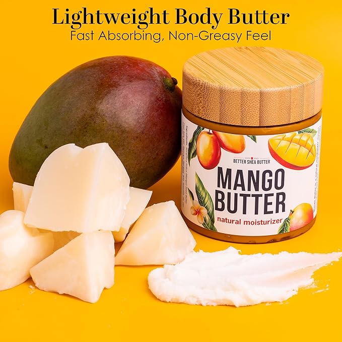 Raw Mango Butter - 100% Pure Mango Seed Butter - Natural Moisturizer for Skin and Hair - Use with Shea in DIY Body Butter, Lip Gloss, Lotion Bar and Soap Making, 8 oz Jar