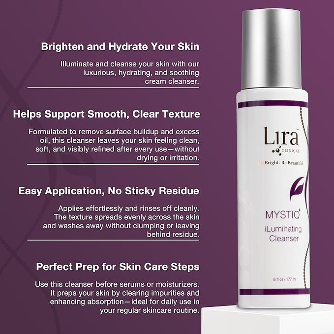 Lira Clinical MYSTIQ iLuminating Cleanser - Moisturizing Face Wash with Vitamin C, Orange Plant Stem Cells, and Plant Extracts - Gentle Facial Cleanser Supports Skin Barrier and Hydration - 6 Oz