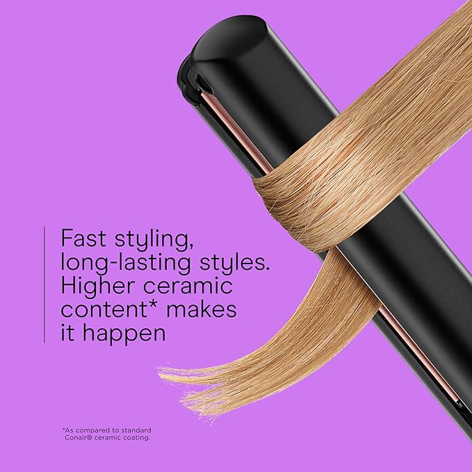 INFINITI PRO CONAIR Rose Gold Ceramic Flat Iron Hair Straightener, 1-Inch Flat Iron with Extra-Long Plates, including a Floating Plate, Advanced Heat Technology, Black