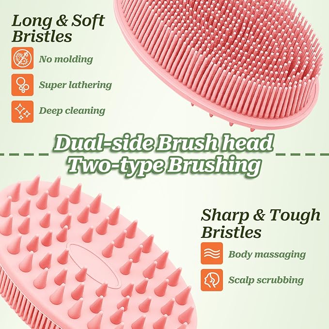 Silicone Back Washer for Shower, Gentle Silicone Back Scrubber for Lathering, Soft Silicone Loofah Bath Brush with Dual-Side & Detachable Brush Head, Good for Sensitive Skin(Green)
