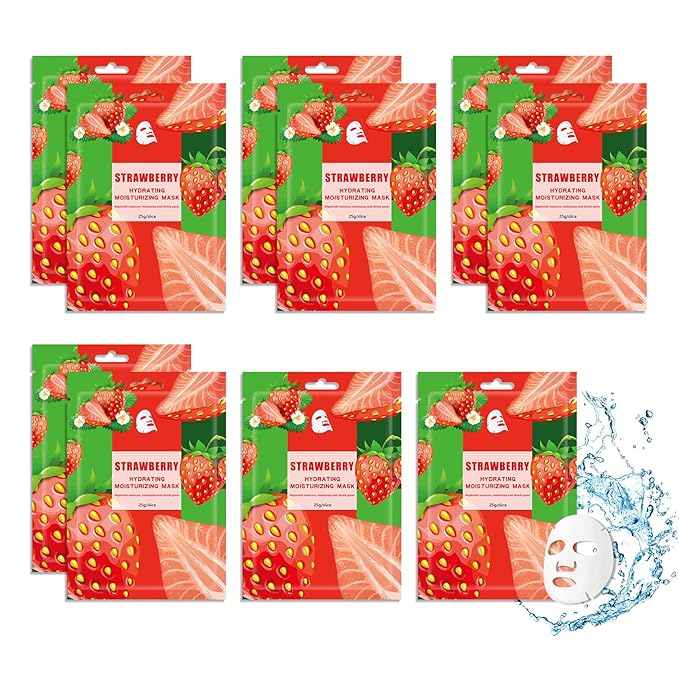 10PCS Hydrating Face Masks,Moisturizing Facial Masks for Women and Men,Fruit Overnight Facial Sheet Mask,Lightweight and Non-greasy Face Sheet Mask for All Skin Type 01