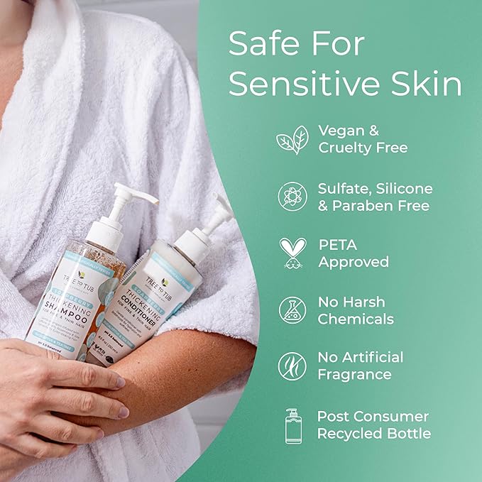 Tree To Tub Volumizing Biotin Shampoo and Conditioner Set - Activating Caffeine for Fuller Hair, Thickening Shampoo and Conditioner for Women & Men, Sulfate Free w/Natural Soapberry Organic Argan Oil