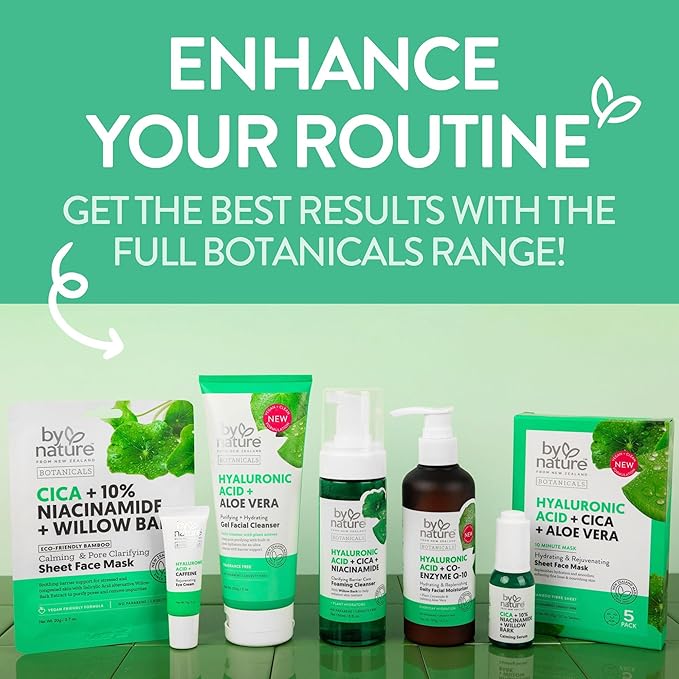 By Nature Face Mask with Hyaluronic Acid, Cica, and Aloe Vera - 5 Sheet Masks - Hydrating and Rejuvenating Skincare Set