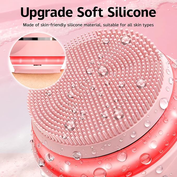 Face Cleansing Brush, Waterproof Silicone Facial Cleansing Brush, for Women and Men, 6 Modes, 3 Light Effect, Rechargeable Electric Exfoliator Deep-Clean Scrubber for Women and Men