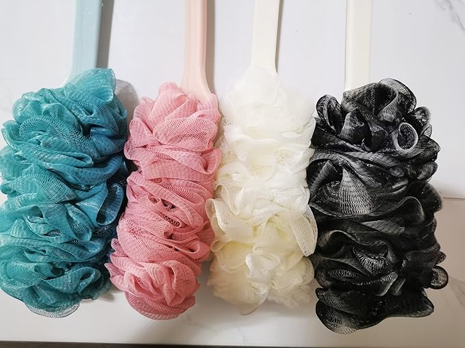 Back Scrubber for Shower,Loofah Long Handle Bath Body Brush,Soft Nylon Mesh Sponge for Shower,Loofah On a Stick for Men Women,Exfoliating Scrub Cleaning Luffa for Elderly(4Pack-4Color)