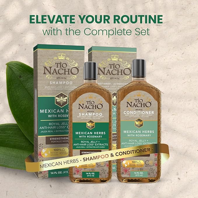 Tío Nacho Mexican Herbs Anti-Hair Loss Shampoo and Conditioner Set with Royal Jelly and Rosemary Extract, Strengthening and Nourishing Routine for Hair Loss, Ideal for Men and Women, 14 fl oz Each