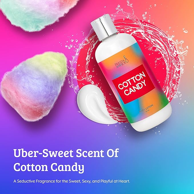 Freida and Joe Scented Body Lotion For Women, Deep Moisturizing Hand Cream, Womens Luxury Stocking Stuffers & Fragrance Gifts That Smell Good, 10oz (Cotton Candy)