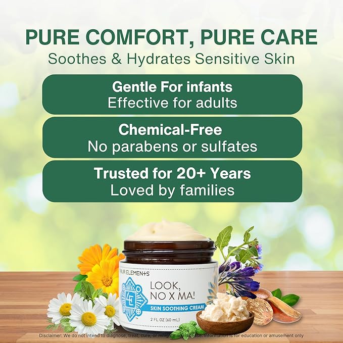 Look NO X MA Skin Soothing Cream 2 OZ | 100% Organic Calendula and Chamomile Infused, Body and Face Moisturizing Cream | Handmade Plant Rich Hydrating Moisturizer for Dry, Irritated, Sensitive Skin