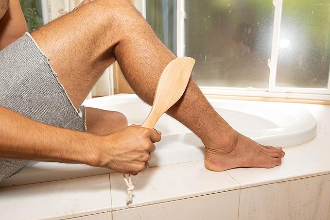 GranNaturals Dry Skin and Body Brush - 11.4 Inches - Improve Blood Circulation, Exfoliate Skin, Reduce Cellulite - Curved Natural Bristle Exfoliating Brush for Back, Legs, Feet