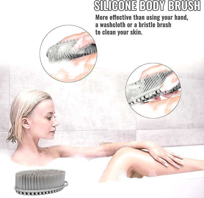 Set of 3 Silicone Body Scrubber Loofah Soft Exfoliating Body Bath Shower Scrubber Loofsh Brush (Black+Gray+Blue 010)