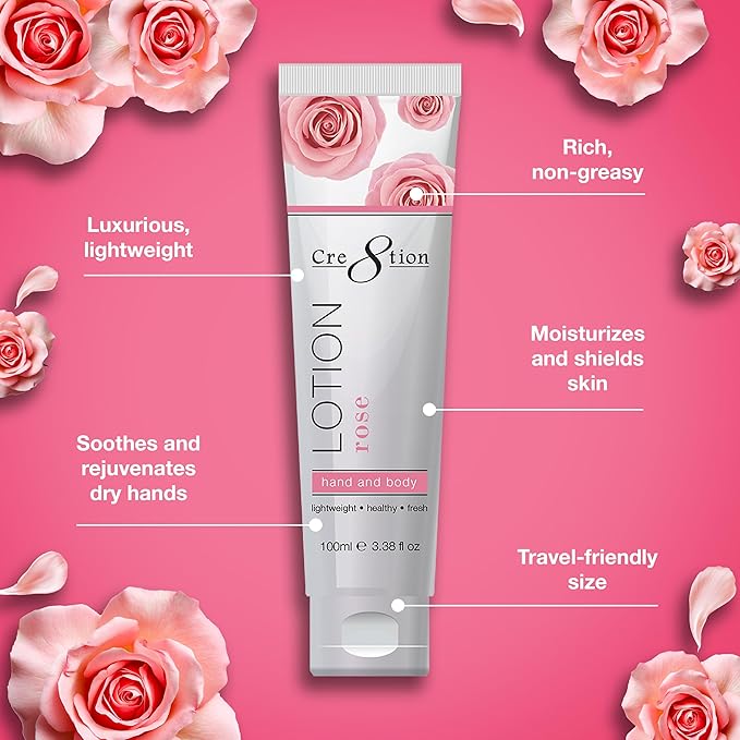 Cre8tion Spa Rose Hand & Body Lotion, Luxurious Lightweight Moisturizer for Silky, Smooth Skin, 3.3 Fl Oz
