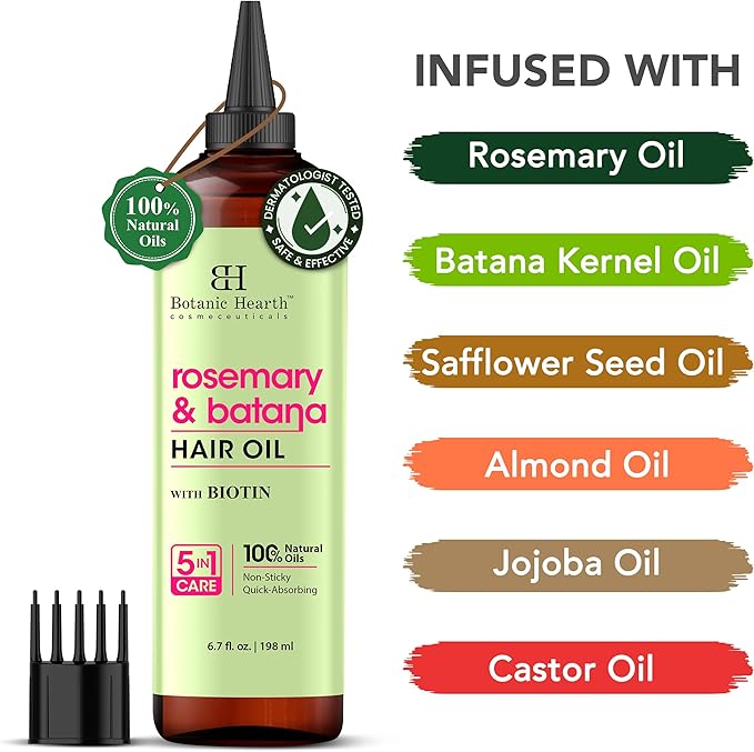 Botanic Hearth 100% Pure Rosemary Batana Oil for Hair Growth| Hair Oil Repairs Dry Damaged Hair, Strengthening, Healthier - Hair Tonic, 6.7fl oz