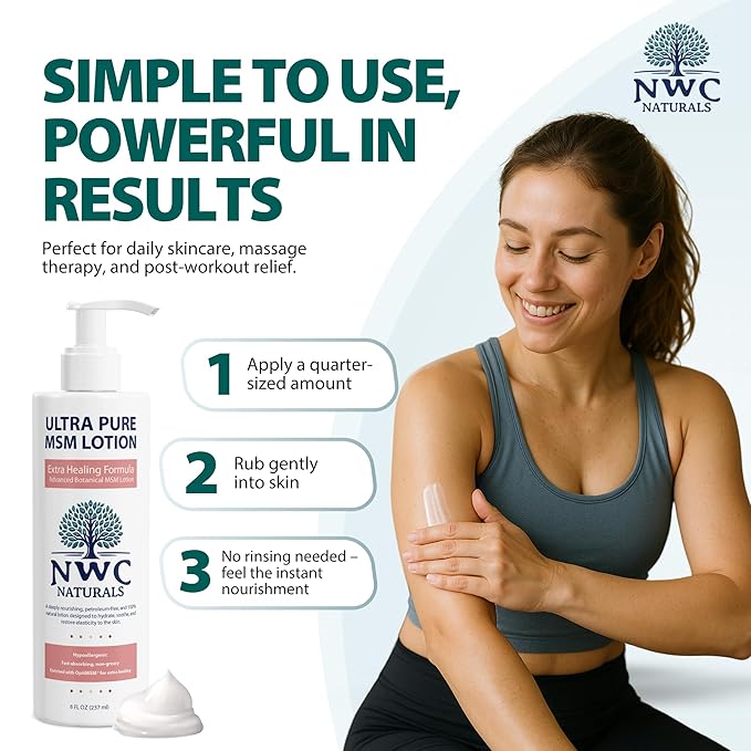 NWC Naturals UltraPure MSM Lotion All Natural Hypoallergenic ExtraHealing Nourishing Body Lotion by, 8 Fl Ounces